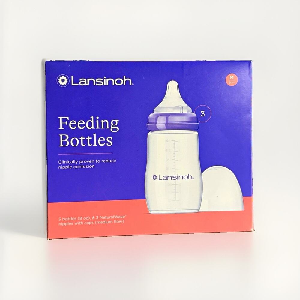 Lansinoh 3-Pack 8oz/250ml Wide Neck Bottles NaturalWave Medium Flow Nipples